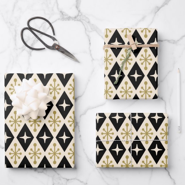 Mid-Century Modern Starburst Pattern Wrapping Paper Sheet (Front)