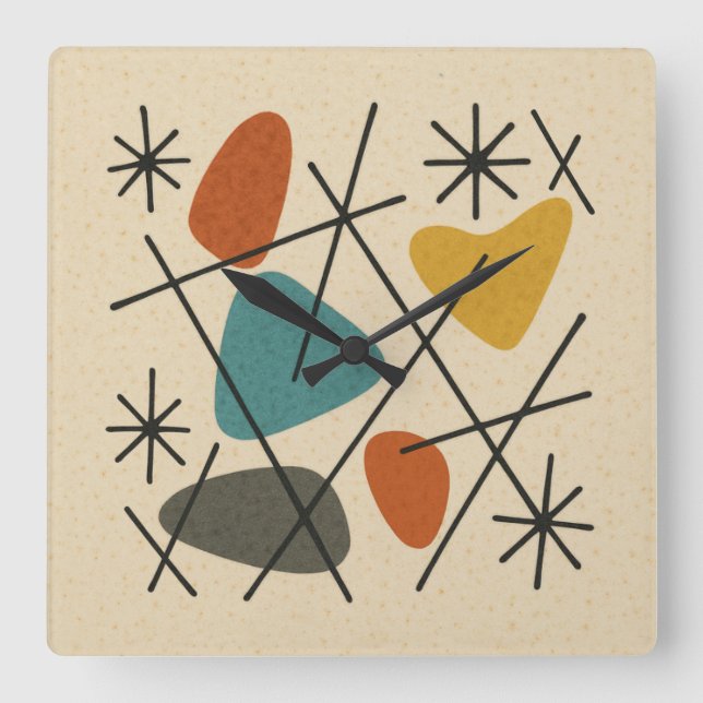 Mid Century Modern Starburst Square Wall Clock (Front)