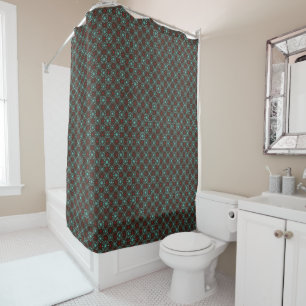 Mid Century Modern Starburst Turquoise Red Pattern Shower Curtain