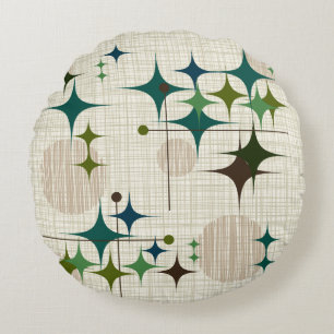 Mid Century Modern Starbursts and Globes Round Cushion