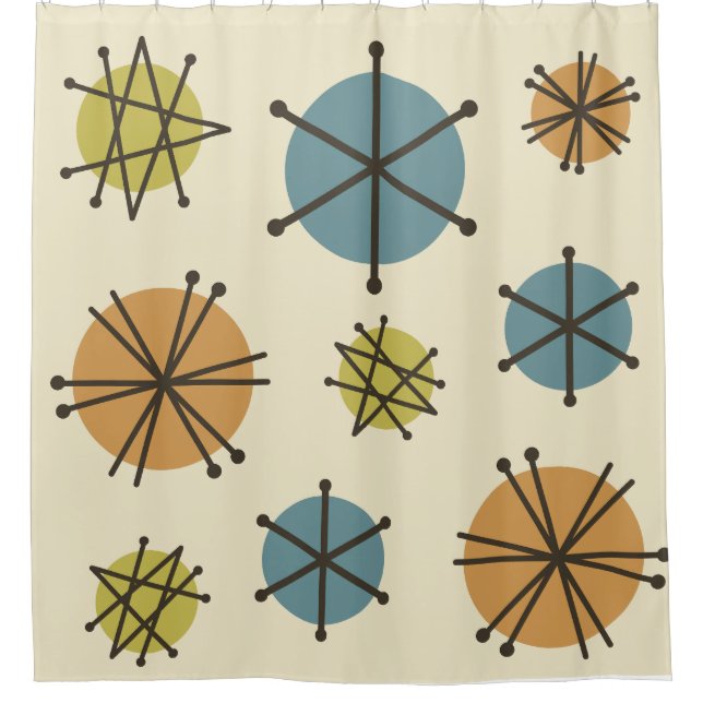 Mid Century Modern Starbursts Multicolored Shower Curtain (Front)