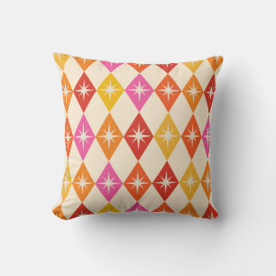 Mid Century Modern Starbursts on Retro Diamonds Cushion