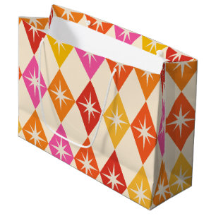 Mid Century Modern Starbursts on Retro Diamonds Large Gift Bag