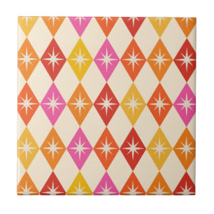 Mid Century Modern Starbursts on Retro Diamonds Tile