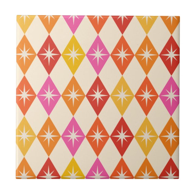 Mid Century Modern Starbursts on Retro Diamonds Tile (Front)