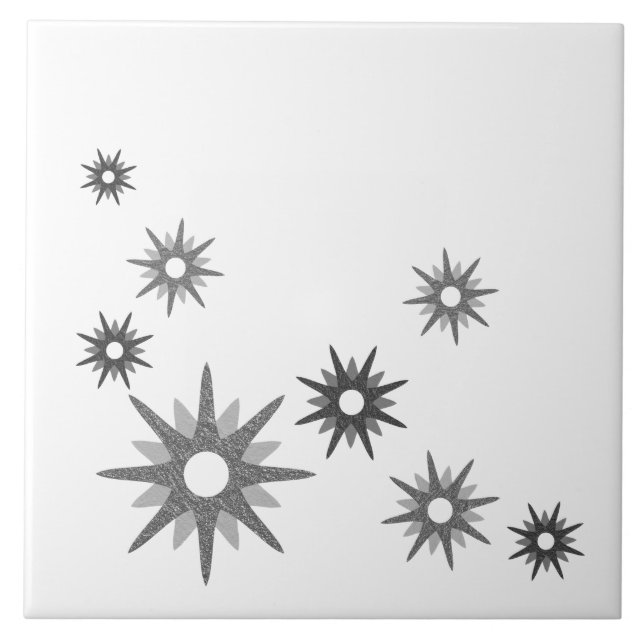 Mid-Century Modern Starbursts | Silver Ceramic Til Tile (Front)