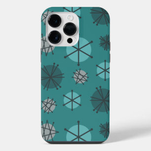 Mid Century Modern Starbursts Teal iPhone 14 Pro Max Case