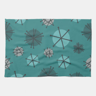 Mid Century Modern Starbursts Teal Tea Towel