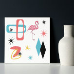 Mid Century Modern Stars Diamonds Pink Flamingo Tile<br><div class="desc">This Mid Century Modern design is inspired by the Eames and Atomic Era as well as the Space Age with diamonds, starbursts, ovals, and boomerang pattern with a pink flamingo. The featured background colour can be customised by you to any colour you prefer. Feel free to customise as meets your...</div>