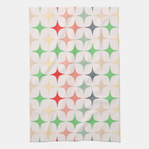 Mid-Century Modern Stars in Christmas Colours Tea Towel