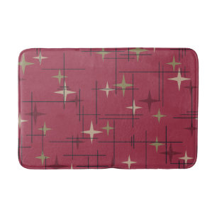 Mid Century Modern Stars Maroon Bath Mat