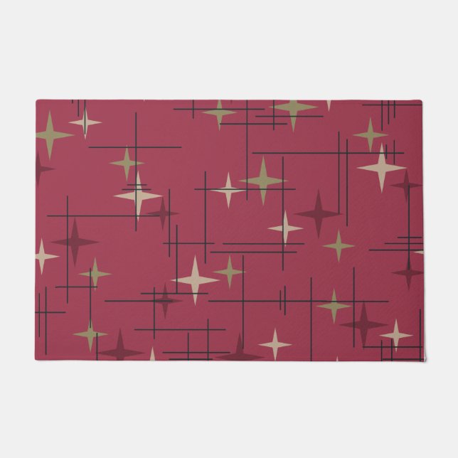 Mid Century Modern Stars Maroon Doormat (Front)