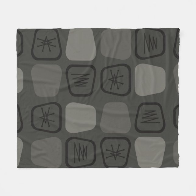 Mid Century Modern Stretched Squares Black Fleece Blanket (Front (Horizontal))
