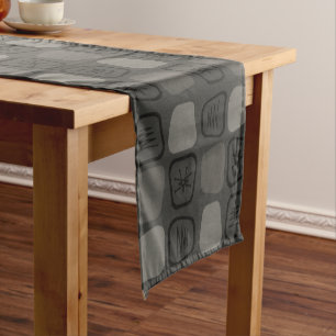 Mid Century Modern Stretched Squares Black Short Table Runner