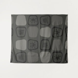 Mid Century Modern Stretched Squares Black Tapestry