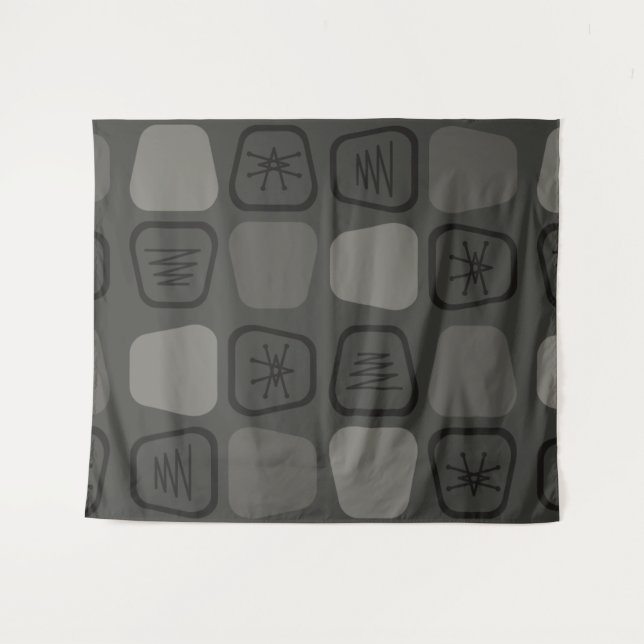 Mid Century Modern Stretched Squares Black Tapestry (Front (Horizontal))