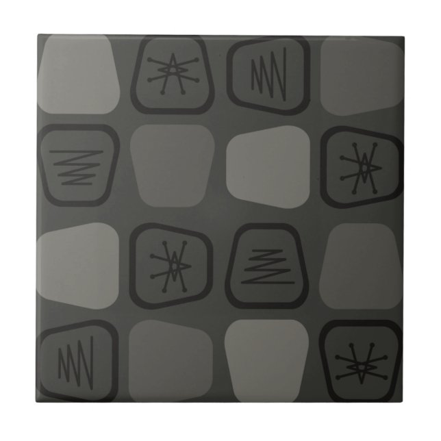 Mid Century Modern Stretched Squares Black Tile (Front)