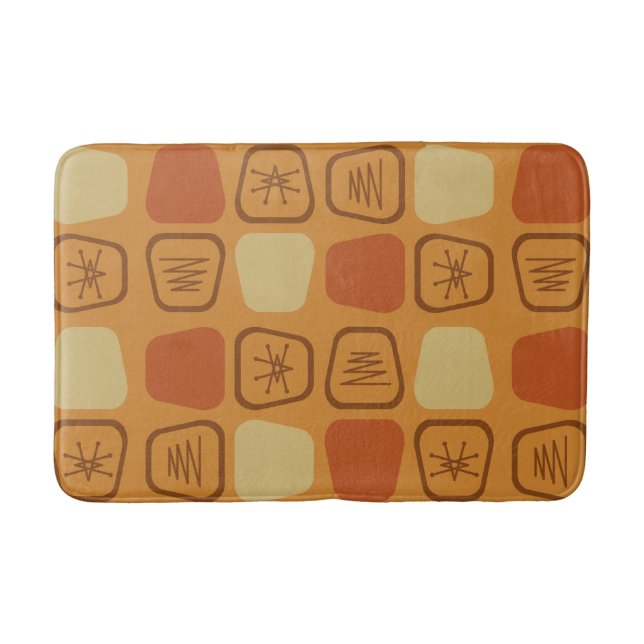 Mid Century Modern Stretched Squares Ochre Bath Mat (Front)