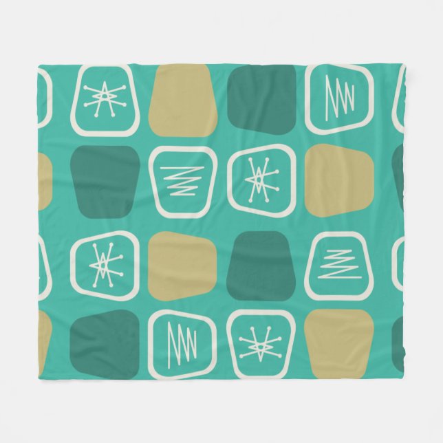 Mid Century Modern Stretched Squares Turquoise Fleece Blanket (Front (Horizontal))
