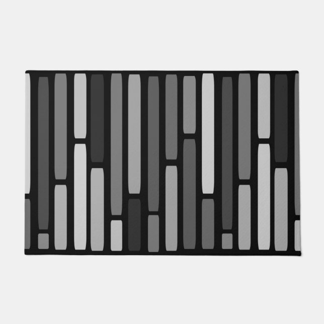 Mid Century Modern Stripes Black Doormat (Front)