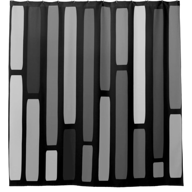 Mid Century Modern Stripes Black Shower Curtain (Front)