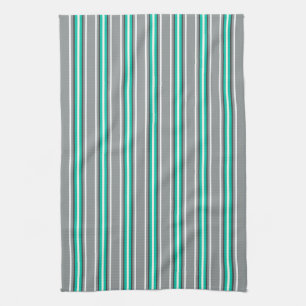 Mid-Century Modern Stripes, Grey and Turquoise  Tea Towel