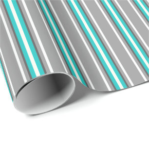 Mid-Century Modern Stripes, Grey and Turquoise Wrapping Paper