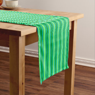 Mid-Century Modern Stripes, Lime Green and Aqua Short Table Runner