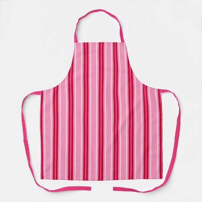 Mid-Century Modern Stripes, Pink and  Burgundy Apron (Front)