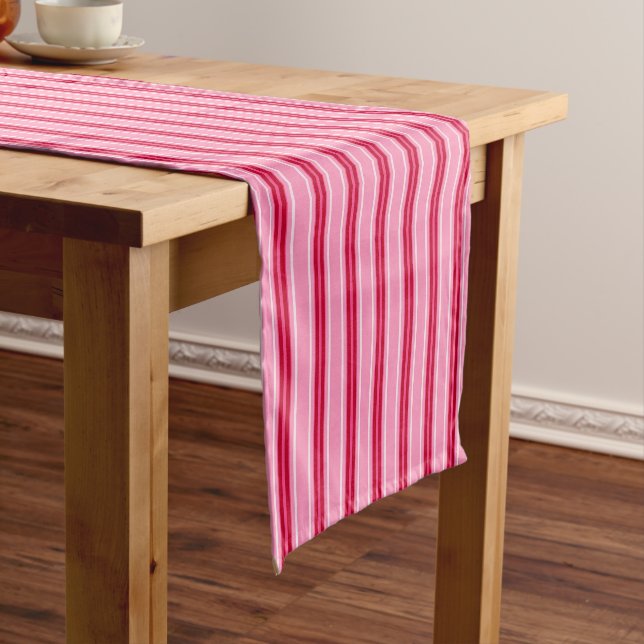 Mid-Century Modern Stripes, Pink and  Burgundy  Short Table Runner (In Situ)