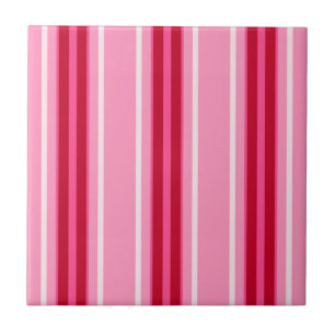 Mid-Century Modern Stripes, Pink and  Burgundy Tile