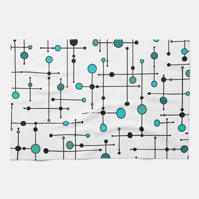 Mid-century modern style Aqua Blue Dot Tea Towel (Horizontal)