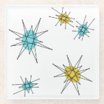 Mid Century Modern style, Atomic Starburst Glass Coaster<br><div class="desc">Artist interpretation of a Mid-Century Modern Atomic Starburst design. You can customise with your own background (shown in white).</div>