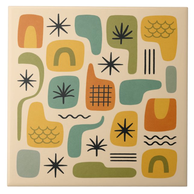 Mid Century Modern Summer Starburst Pattern Tile (Front)