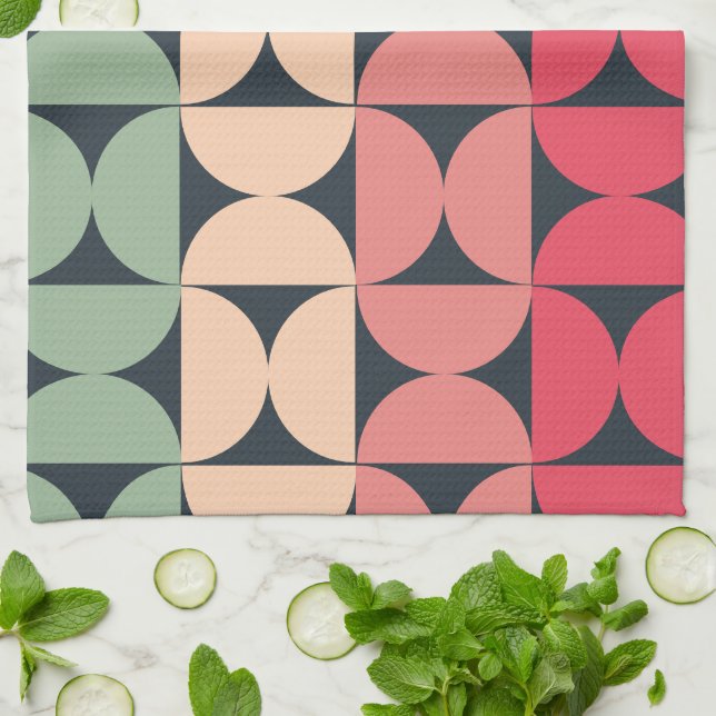 Mid-Century Modern Summer Sunset  Tea Towel (Folded)