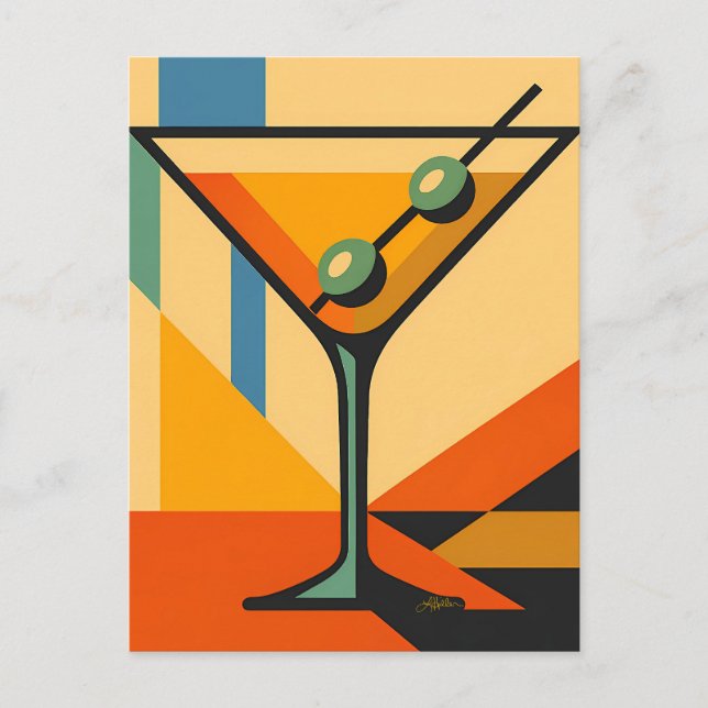 Mid Century Modern Sunrise Bauhaus Martini Postcard (Front)
