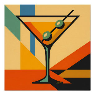 Mid Century Modern Sunrise Bauhaus Martini Poster
