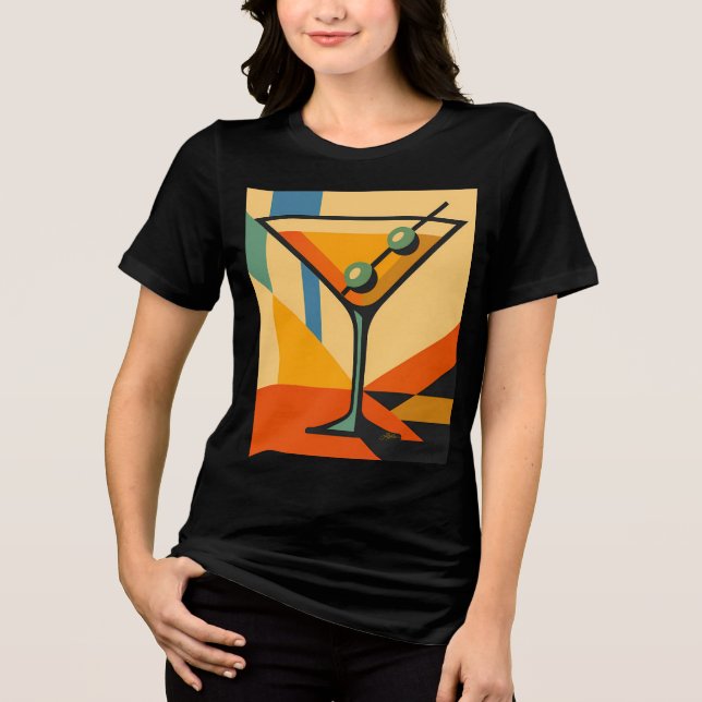 Mid Century Modern Sunrise Bauhaus Martini Tri-Blend Shirt (Front)