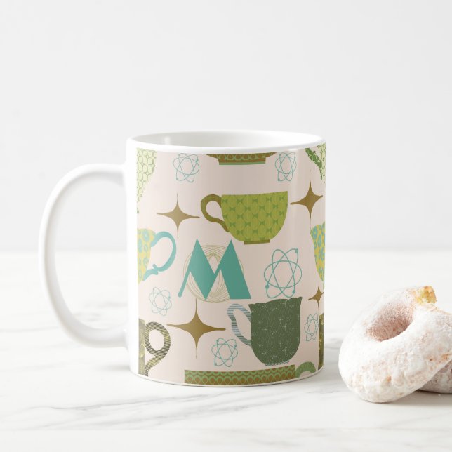 Mid Century Modern Teacup Monogram Mug (With Donut)