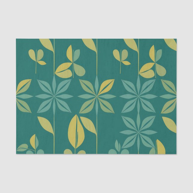 Mid-Century Modern Teal Botanical Geometric Leaf Tissue Paper (Front)