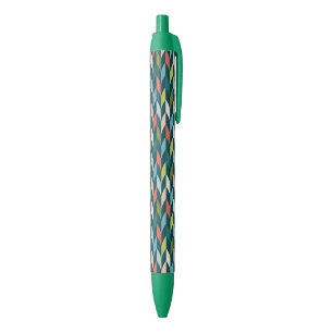 Mid-Century Modern Teal & Coral Pattern Black Ink Pen