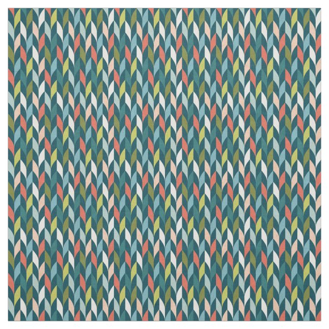 Mid-Century Modern Teal & Coral Pattern Fabric (Swatch)