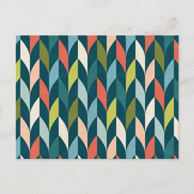 Mid-Century Modern Teal & Coral Pattern Holiday Postcard (Front)