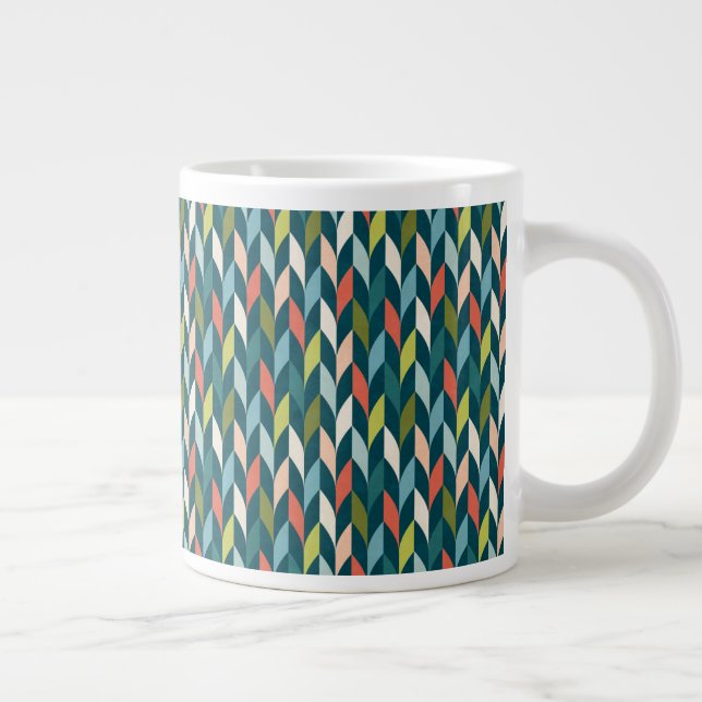 Mid-Century Modern Teal & Coral Pattern Large Coffee Mug (Right)