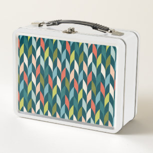 Mid-Century Modern Teal & Coral Pattern Metal Lunch Box