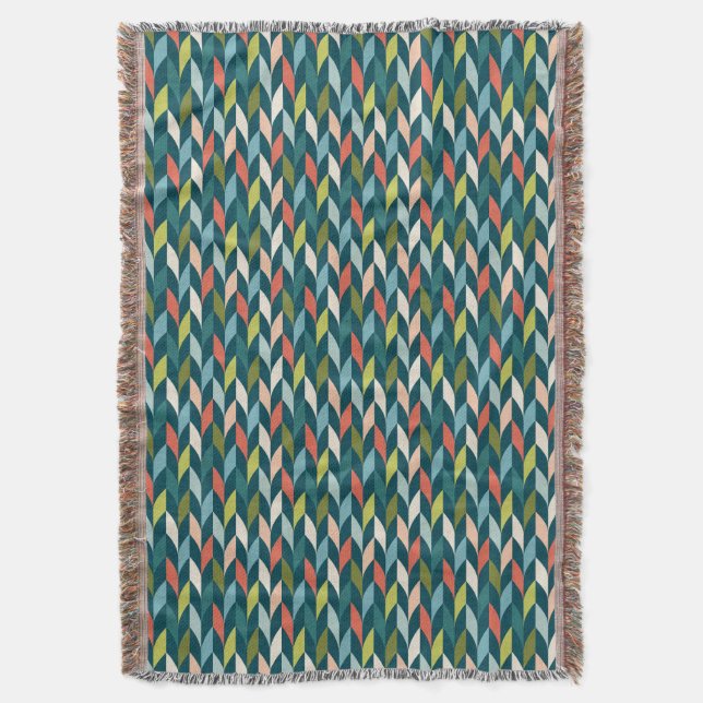 Mid-Century Modern Teal & Coral Pattern Throw Blanket (Front Vertical)