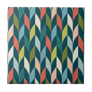 Mid-Century Modern Teal & Coral Pattern Tile