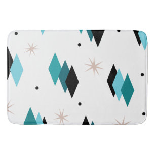 Mid Century Modern Teal Diamonds Bath Mat