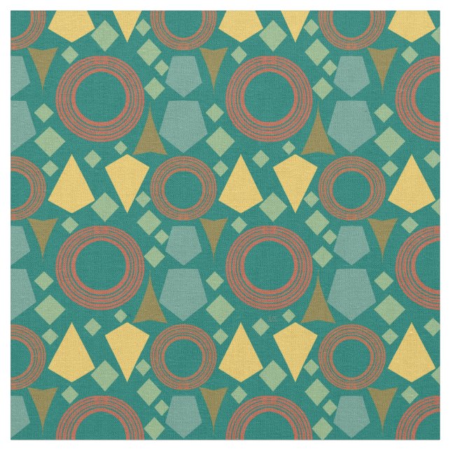 Mid Century Modern Teal Geometric  Fabric (Close Up)