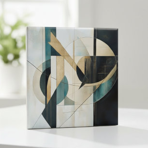 Mid-Century Modern Teal Gold Linear Geometric Tile